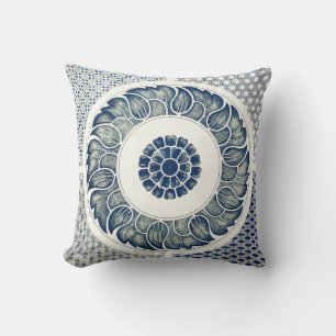 Cojín Decorativo Medallón Chino: Chinoiserie Azul Índigo