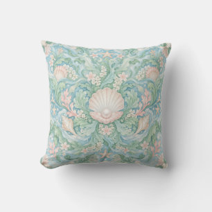 Cojín Decorativo Medallón Floral de Coral de Concha de Menta