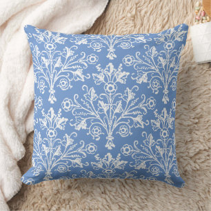 Cojín Decorativo Medallón Floral Vintage Azul Cornflower Blanco