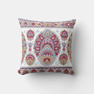 Cojín Decorativo Medallón indio paisley floral, étnico.