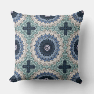 Cojín Decorativo Medallón Mandala Kaleidoscope azul y beige
