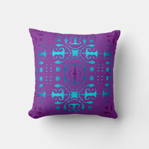 Cojín Decorativo Medallón Ornamental Turquesa Púrpura