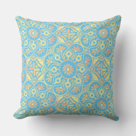 Cojín Decorativo Medallón Pillow Boho amarillo azul claro