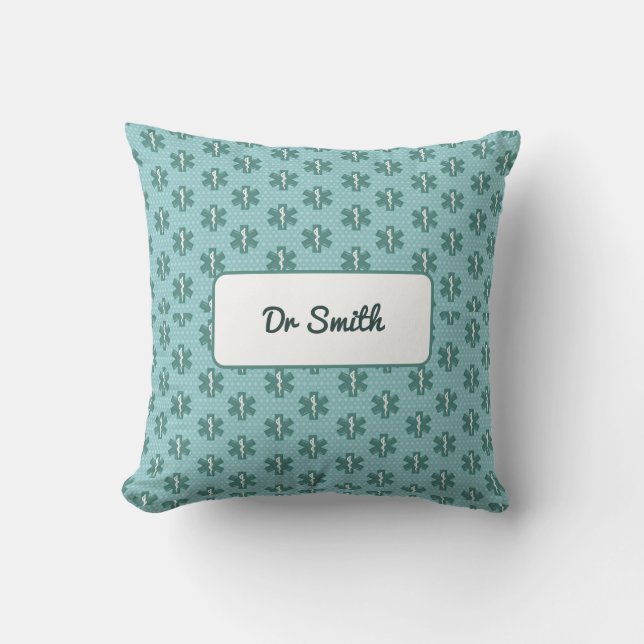 Cojín Decorativo Médica nombre personalizado símbolo médico regalo  (Anverso)