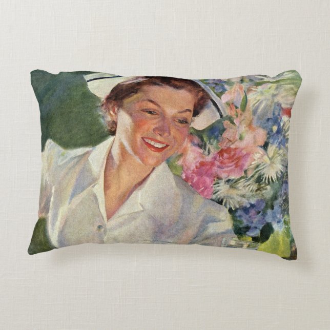 Cojín Decorativo Medicina de época, enfermera feliz con uniforme (Reverso)