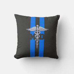 Cojín Decorativo Médico Doctor MD Caduceo Franjas de Fibra de Carbo