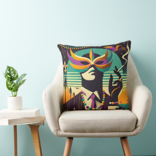 Cojín Decorativo Medio Siglo Retro Años 60 Mardi Gras El Hombre Fum