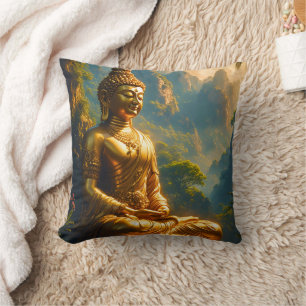 Cojín Decorativo Meditación Dorada en las Cumbres Tailandesas