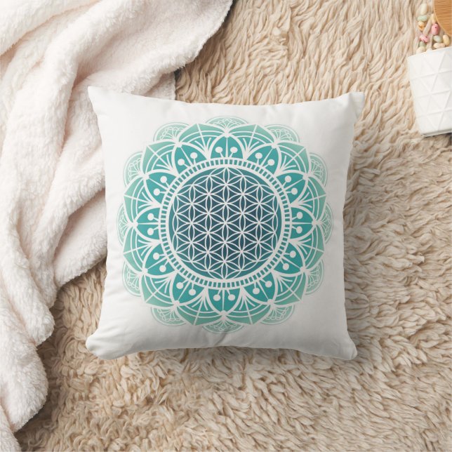 Cojín Decorativo Meditación, verde menta Mandala Flor de vida (Manta)