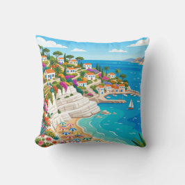 Cojín Decorativo Mediterranean Coastal Village Beach Throw Pillow