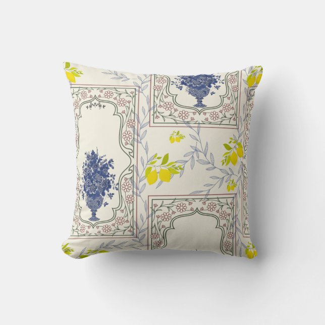 Cojín Decorativo Mediterranean Lemon Floral Pattern  (Anverso)