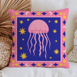 Cojín Decorativo Medusa Celestial Rosa y Azul Arte Folclórico Náuti