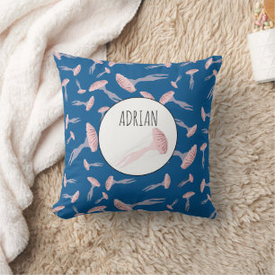 Cojín Decorativo Medusa de Océano Azul Profundo con Nombre Personal