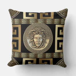 Cojín Decorativo Medusa Dorada Llave Griega de la Vida 