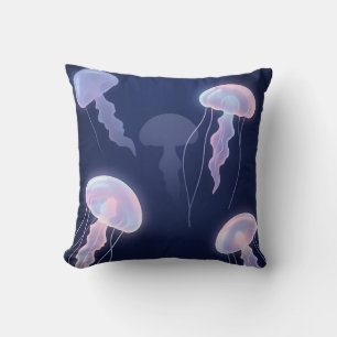 Cojín Decorativo Medusa Iridescente Brillante Azul Profundo Rosa