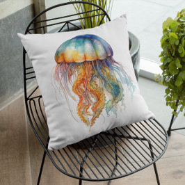 Cojín Decorativo Medusa Mareas Arcoíris: Arte Acuarela