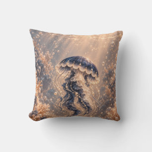 Cojín Decorativo Medusa Perla Azul Marino Coral Dorado Subacuático