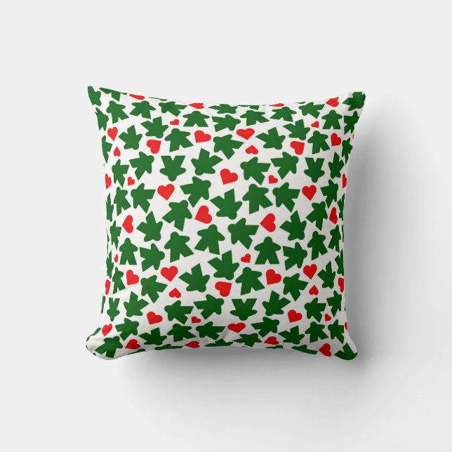Cojín Decorativo Meeple verde con corazón rojo (Anverso)