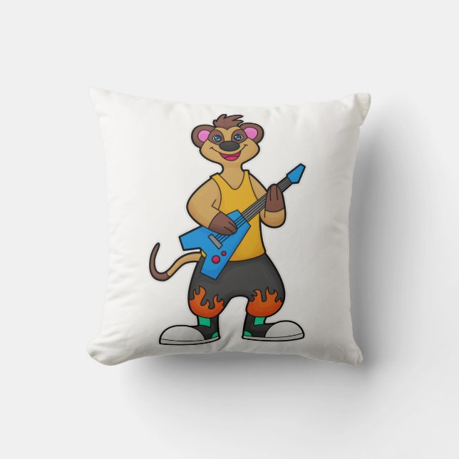 Cojín Decorativo Meerkat como músico con guitarra (Anverso)