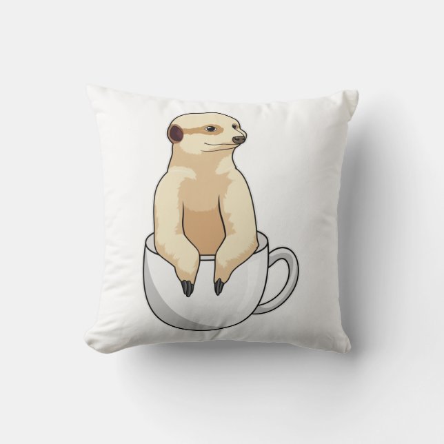 Cojín Decorativo Meerkat con la Copa de Café (Anverso)