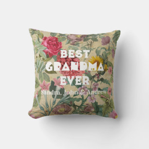 Cojín Decorativo Mejor Abuela de la historia de la floral vintage