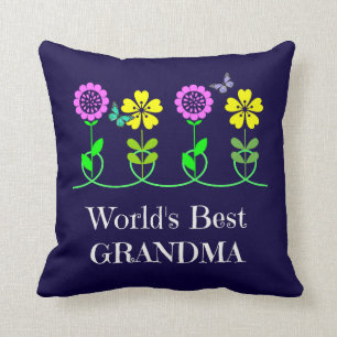 Cojín Decorativo Mejor Abuela del Mundo, diseño floral de bonito