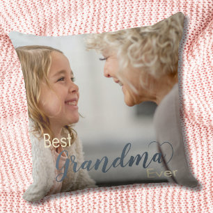 Cojín Decorativo Mejor Abuela del Mundo Foto Recuerdo Gris