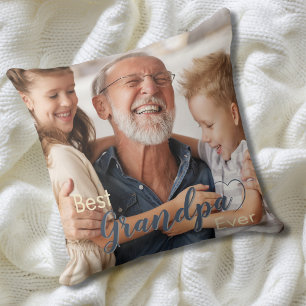 Cojín Decorativo Mejor Abuelo Dos Fotos Denim Azul