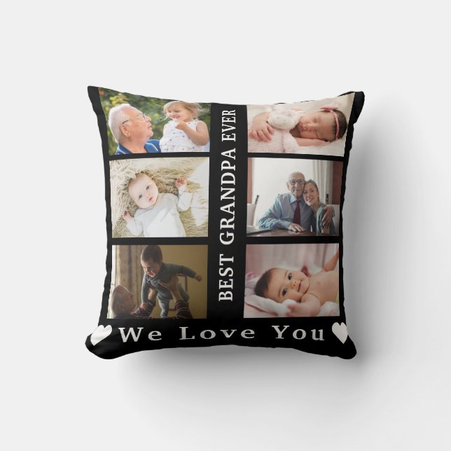 Cojín Decorativo Mejor abuelo, Personalizado. Collage de fotos Te q (Anverso)