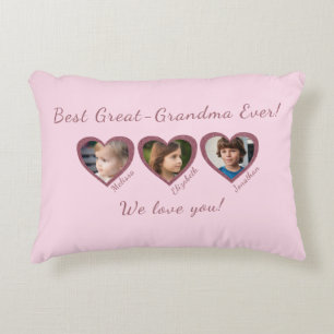 Cojín Decorativo Mejor bisabuela plantilla personalizada de tres fo