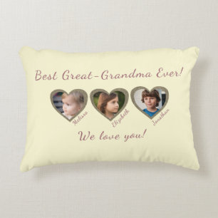 Cojín Decorativo Mejor bisabuela plantilla personalizada de tres fo