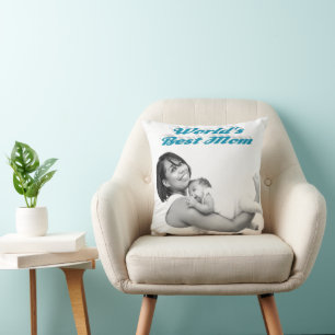 Cojín Decorativo Mejor foto azul cielo de mamá