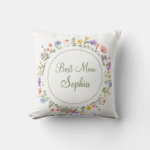 Cojín Decorativo Mejor Guirnalda de Verdor Floral Monograma de Mamá