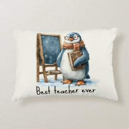 Cojín Decorativo Mejor maestro jamás diseño de pingüino de invierno