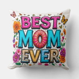 Cojín Decorativo Mejor Mamá Cita Mariposas Flores Coloridas