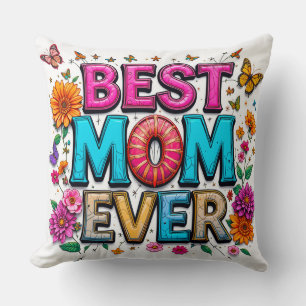 Cojín Decorativo Mejor Mamá Cita Mariposas Flores Coloridas