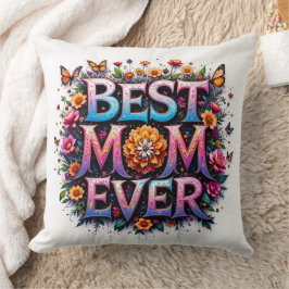 Cojín Decorativo Mejor Mamá Cita Mariposas Flores Coloridas