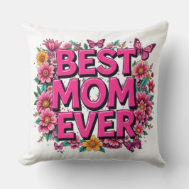 Cojín Decorativo Mejor Mamá Cita Mariposas Flores Rosa