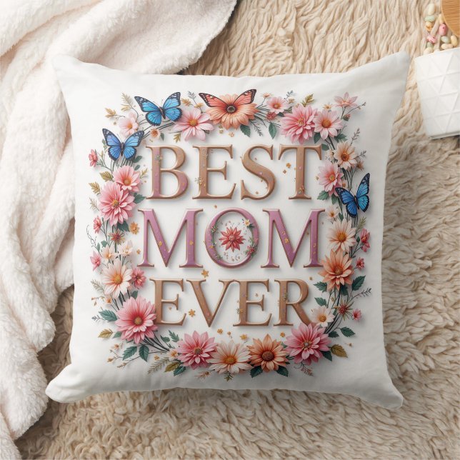 Cojín Decorativo Mejor Mamá Cita Mariposas y flores (Manta)