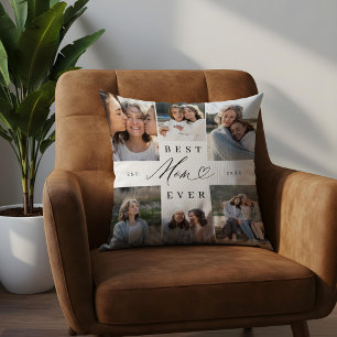Cojín Decorativo Mejor Mamá Collage de fotos de Corazón con Guión E