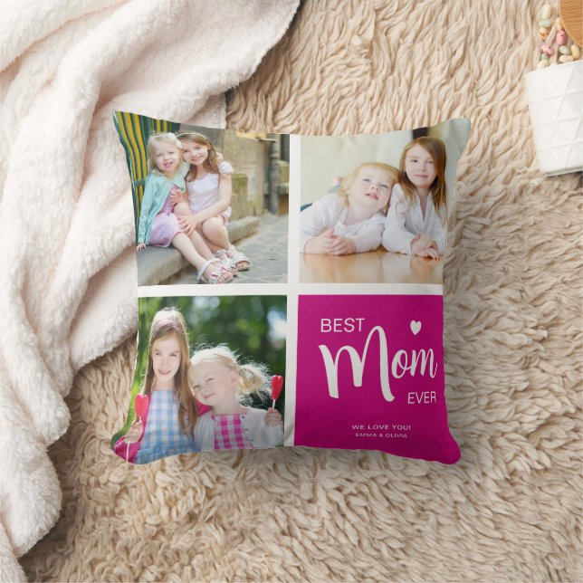 Cojín Decorativo Mejor Mamá Collage de fotos Rosa (Manta)