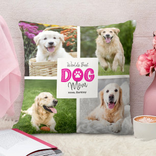 Cojín Decorativo Mejor Mamá de Perro del Mundo 4 Foto Rosa sobre Bl