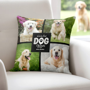 Cojín Decorativo Mejor Mamá de Perro del Mundo 4 Fotos Negro Blanco