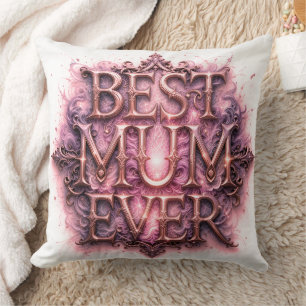 Cojín Decorativo Mejor Mamá de siempre cita mariposa rosa