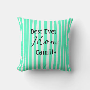 Cojín Decorativo Mejor mamá de todos los tiempos patrón rayado verd