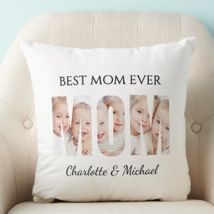 Cojín Decorativo Mejor Mamá del Mundo 3 Fotos Recortes de Letras