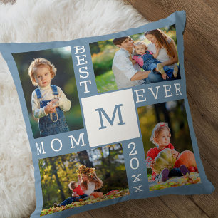 Cojín Decorativo Mejor Mamá del Mundo 4 Collage de Fotos Monograma