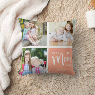 Cojín Decorativo Mejor Mamá del Mundo Collage de Fotos Melocotón