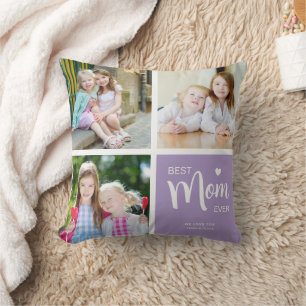 Cojín Decorativo Mejor Mamá del Mundo Collage de Fotos Púrpura