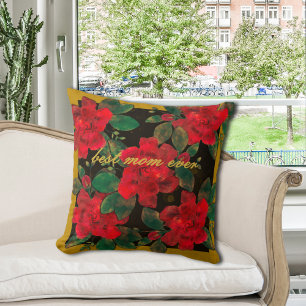 Cojín Decorativo Mejor Mamá del Mundo Floral Rojo